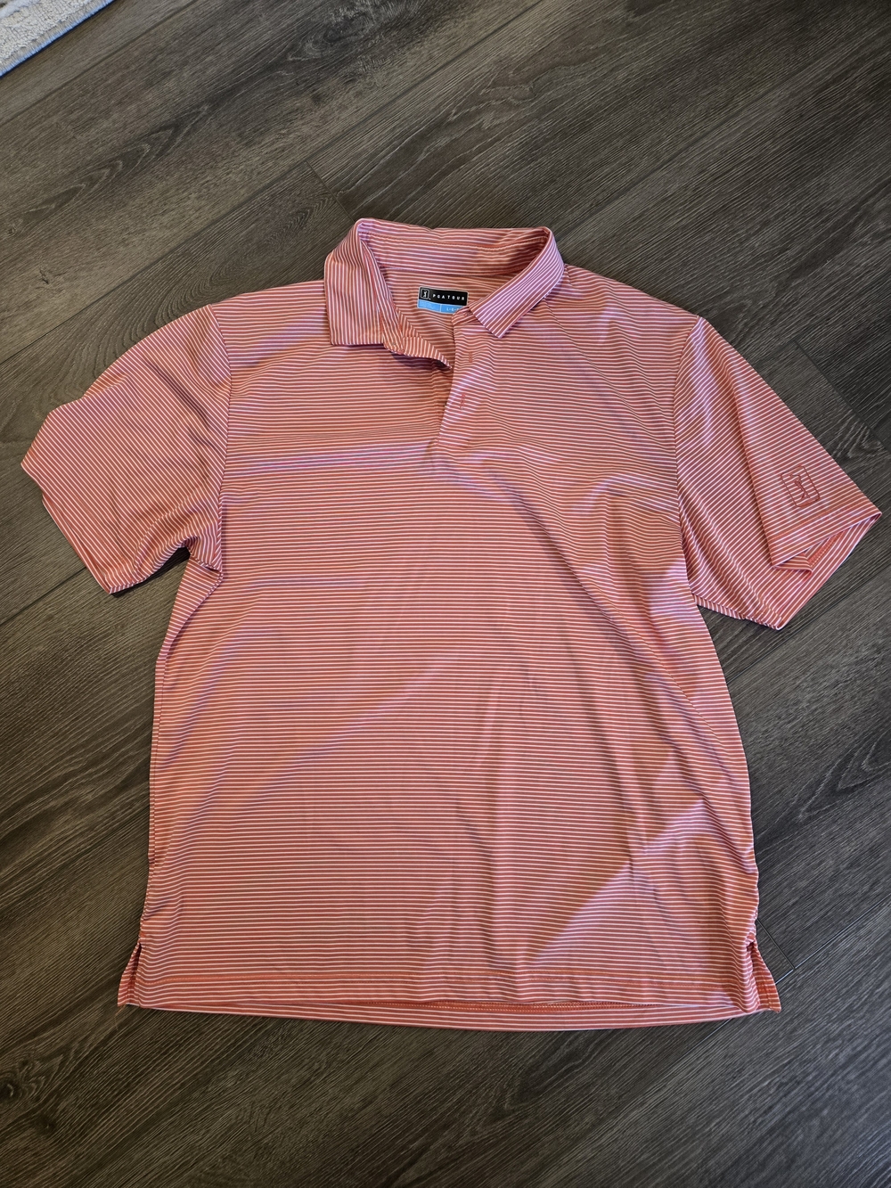 PGA Tour Men's Coral Pink Thin-Striped Performance Polo